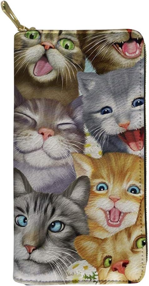 Woisttop Cats Selfie Girls Wallet Gift for Women Long Coin Purse Clutch Leather Phone Card Holder, Cats Slefie