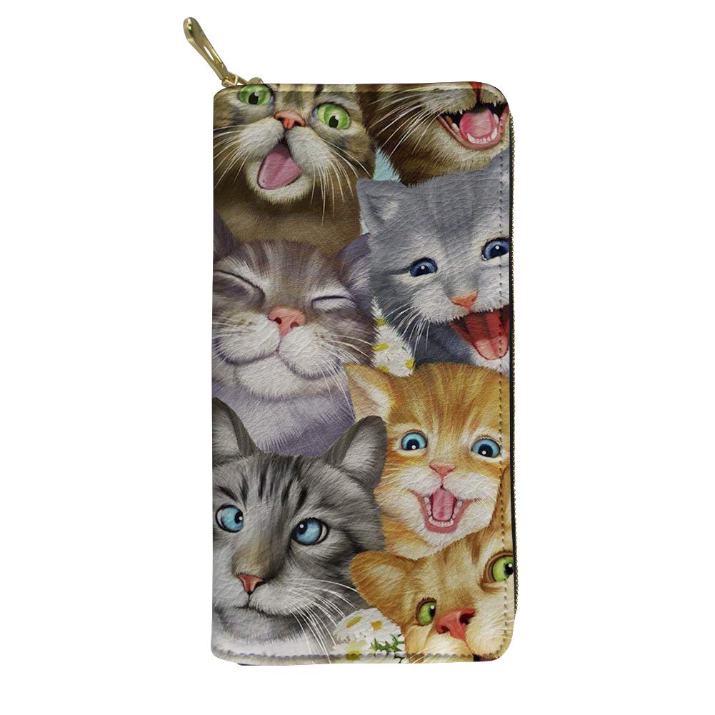 Woisttop Cats Selfie Girls Wallet Gift for Women Long Coin Purse Clutch Leather Phone Card Holder