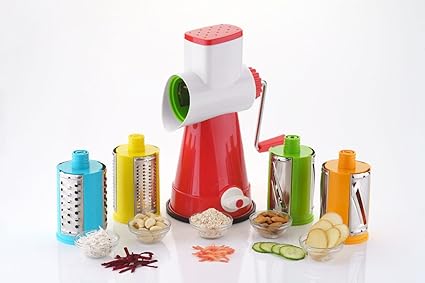 Sargaware 4 in 1 Drum Grater Shredder Slicer, for Vegetable - Fruits - Chocolate - Dry Fruits - Salad Maker with 4 Different Attractive Drums, 4 Pieces