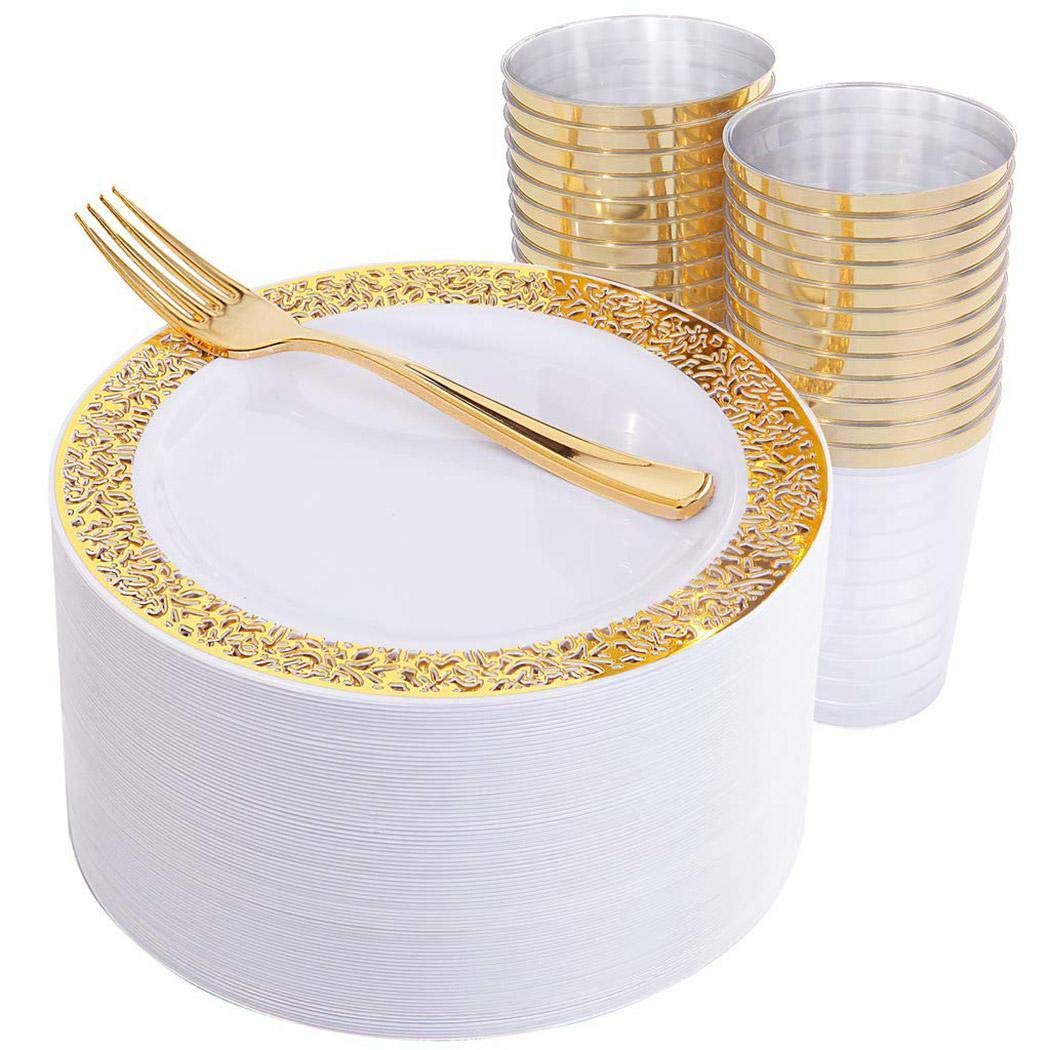 lazinem Durable Hollow Wedding Party Disposable Plate Tableware Dishes