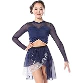 Alexandra Collection Womens Sweetheart Long Sleeve Mesh Dance Costume Crop Top Navy XX-Large