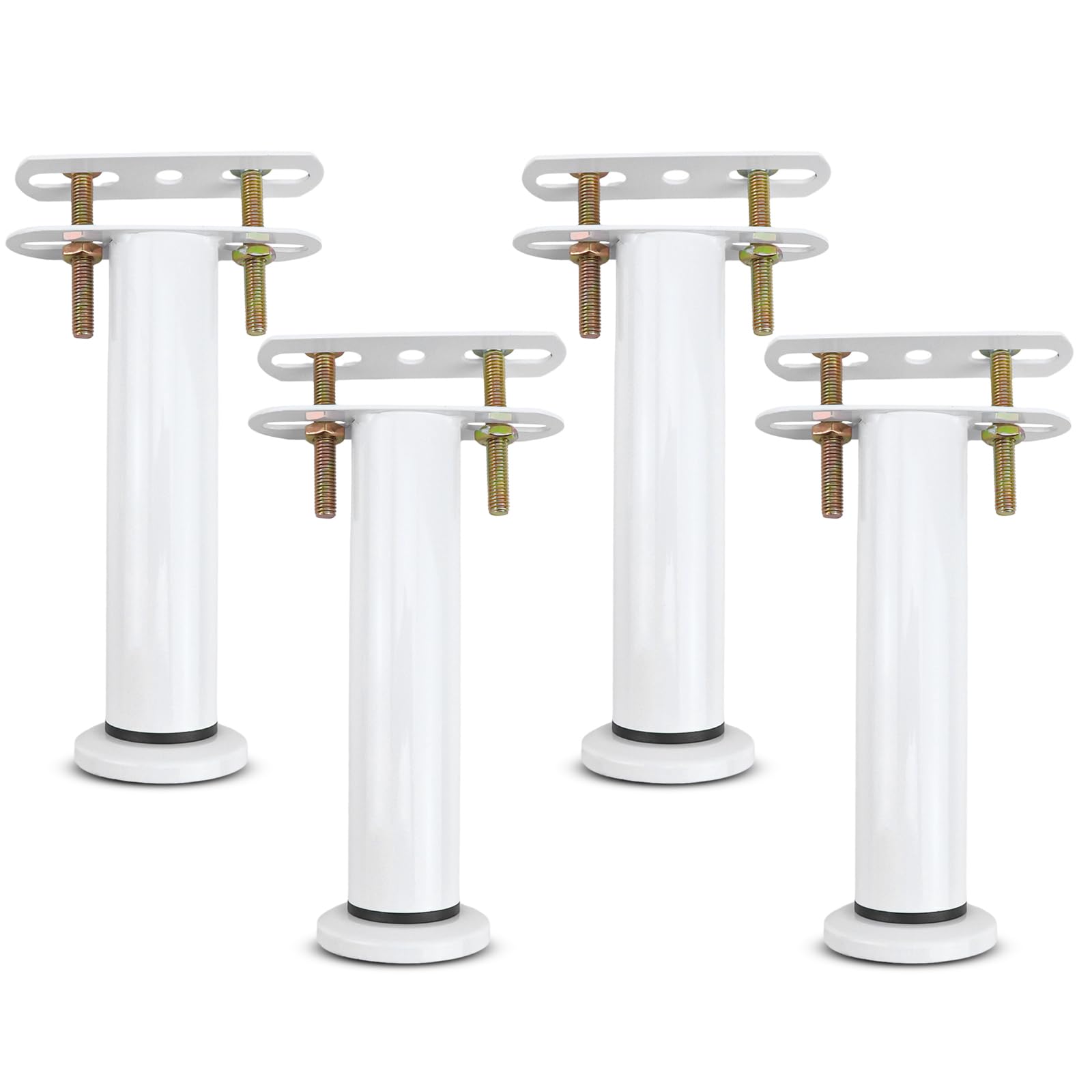 Bed Support Legs, Metal Adjustable Legs for Bed, Heavy Duty Bed Center Frame Middle Reinforce Circular Bottom Extendable Slat Support Leg for Cabinet Sofa Bed Frame Replacement Parts (White 4 Pcs)