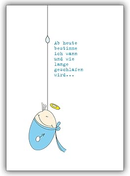 4er Set Mit Umschlag Lustige Hellblaue Babykarte Zur Geburt Eines Jungen Mit Heiligenschein Und Spruch Liebevolle Willkommens Grusskarte Geschenk Karte Zur Geburt Fur Mutter Und Kind Individuelle Babykarte Fur Mitarbeiter Familie Freunde