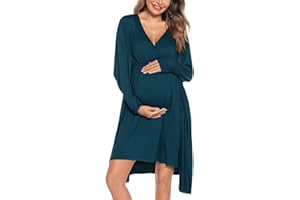 SWOMOG Women Maternity Nursing Gown and Robe Set 3 in 1 Labor Delivery Nursing Nightgown for Breastfeeding Hospital Bathrobe