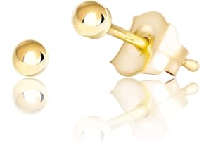 Honolulu Jewelry Company 14K Real Gold Polished Round Ball Stud Earrings, 2mm - 10mm