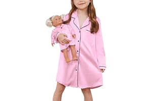 Jxstar Matching Girls& Doll Satin Nightgowns Silk Pajamas Sleepwear Long Sleeve Night Dresses
