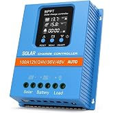 Solar Charge Controller 100A 12V 24V 36V 48V Intelligent Recognition LCD Display Battery Intelligent Regulator Maximum 100V Input Dual USB for Lead Acid/Lithium Battery (SA100A)