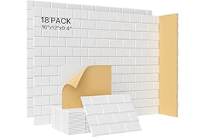 Upgraded Soundproof Wall Panels, Kuchoow Sound Proof Foam Panels for Walls, 18 Pack Brick Acoustic Panels Sound Absorbing 16''X12''X0.4'' Self-Adhesive Sound Panels, Sound Absorbing Panel 23ft², White
