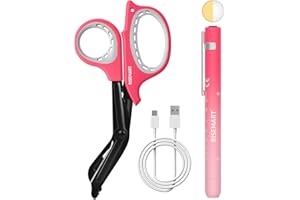 RISEMART Rechargeable Pen Light for Nurses with Trauma Shear, Nurse Scissors and Pen Light Set, 7.5" Medical Scissor and 2 LED Sources Penlight, Nursing Student Essentials (Pink+Pink)
