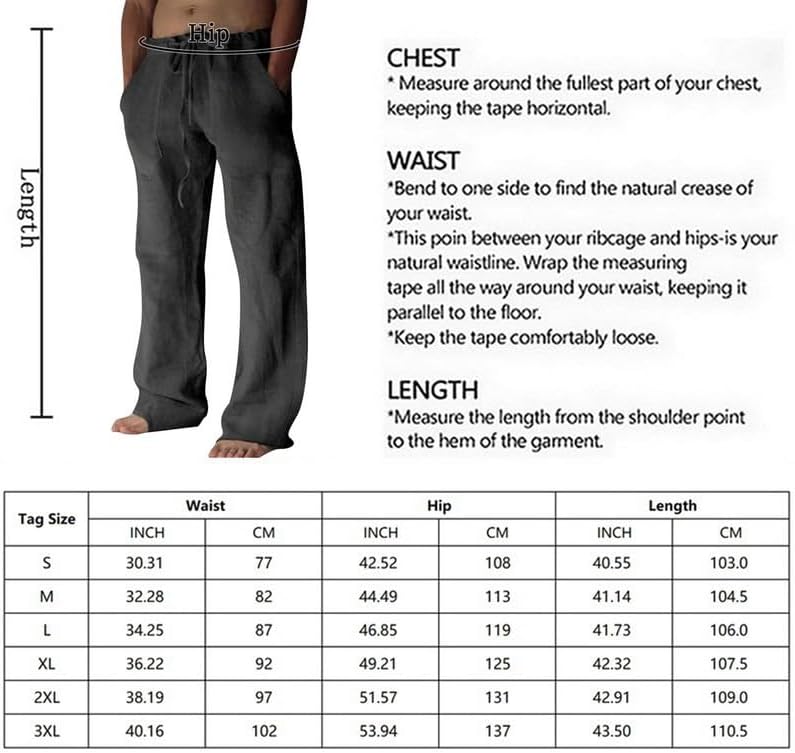 Calças de linho masculinas de algodão de verão com bolsos com cordão