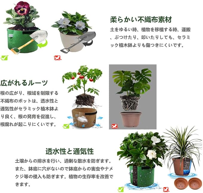 Amazon Co Jp 植え袋 不織プランター 不織布ポット 布鉢 植木鉢 植えバッグ 植えパッケージ 園芸 植物育成 ストラップハンドル一体式 野菜 野菜栽培 園芸用 家庭菜園 室内栽培用 5個セット 2ガロン 黒 ホーム キッチン