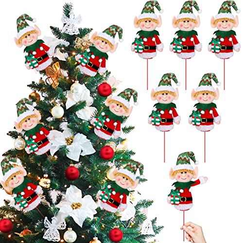 Plush Elf Christmas Picks and Spray Elves Christmas Tree Ornament Stick Stem Christmas Elf Doll