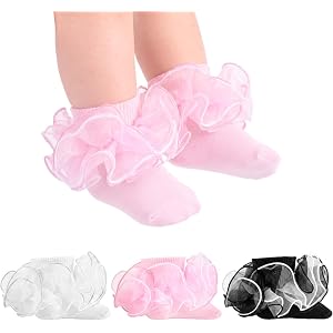 Dioxay Baby Ruffle Socks 2-Layer Lace Frilly Turn Cuff Ankle Socks | Cotton 0-12 Months Infant Girls Dress Socks,for Daily Ou