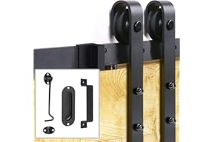 Signstek Sliding Barn Door Hardware Kit 6.6 FT Heavy Duty-Smoothly and Quietly- Easy to Install with Door Hook and 2 Handles - Fit 1 3/8-1 3/4" Thickness – Black (J Shape Hanger)