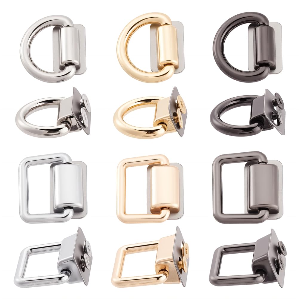 WADORN 12 Pack Purse Suspension Clasp, 2 Sizes Multi-Purpose D-Ring Metal Buckle with Screws Purse Strap Connectors Hardware Bags Ring for DIY Leather Craft Backpack Making, 2.1cm and 2.4cm Diameter
