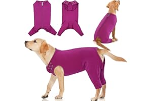 IDOMIK Dog Recovery Suit,Dog Leg Sleeve to Stop Licking Rear Legs,Thigh Wound Protective Sleeve,Male Female Pet Surgical Clothes,Doggy Surgical Suit with Pants Cover,Cone Collar Alternative,Purple,2XL