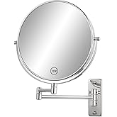 FFowcye 8” Wall Mounted Makeup Mirror - 1X/10X Double Sided Magnifying Bathroom Mirror, 360° Swivel Extendable Vanity Shaving Mirror with Adjustable Arm for Bathroom, Chrome(No Light)