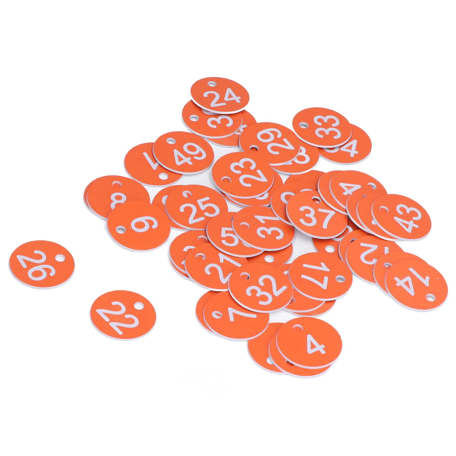 TOPINCN 50Pcs Numbered Tags, Plastic Number Tags Number Key Tags Breeding Supplies with Round Simple Design for Beekeeping Animal Husbandry(1-50-Orange)
