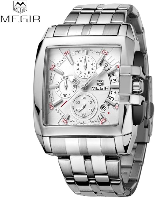 Amazon Co Jp Megir 頑丈な合金ストラップ 男 高級 腕時計 四角形時計 アナログ クオーツ時計 ホーム キッチン