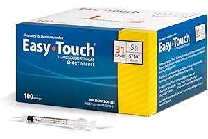 EASY TOUCH EasyTouch U-100 Insulin Syringe with Needle, 31G 0.5cc 5/16-Inch (8mm), Box of 100