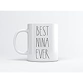 FundingCharlee Best Nina Ever Coffee Mug - Font Rae Dunn Inspired Style Father's Day/Mother's Day Family For Birthday Present The 11oz, White, B2F3LPRMPA-11oz