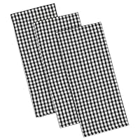 DII Design Imports Black Check Heavyweight Kitchen Towel Set of 3 Size 18 X 28" 100% Cotton Heavyweight, Ultra Absorbent, Basket Weave Dishcloths. Set Includes 3 Black Checked Towels