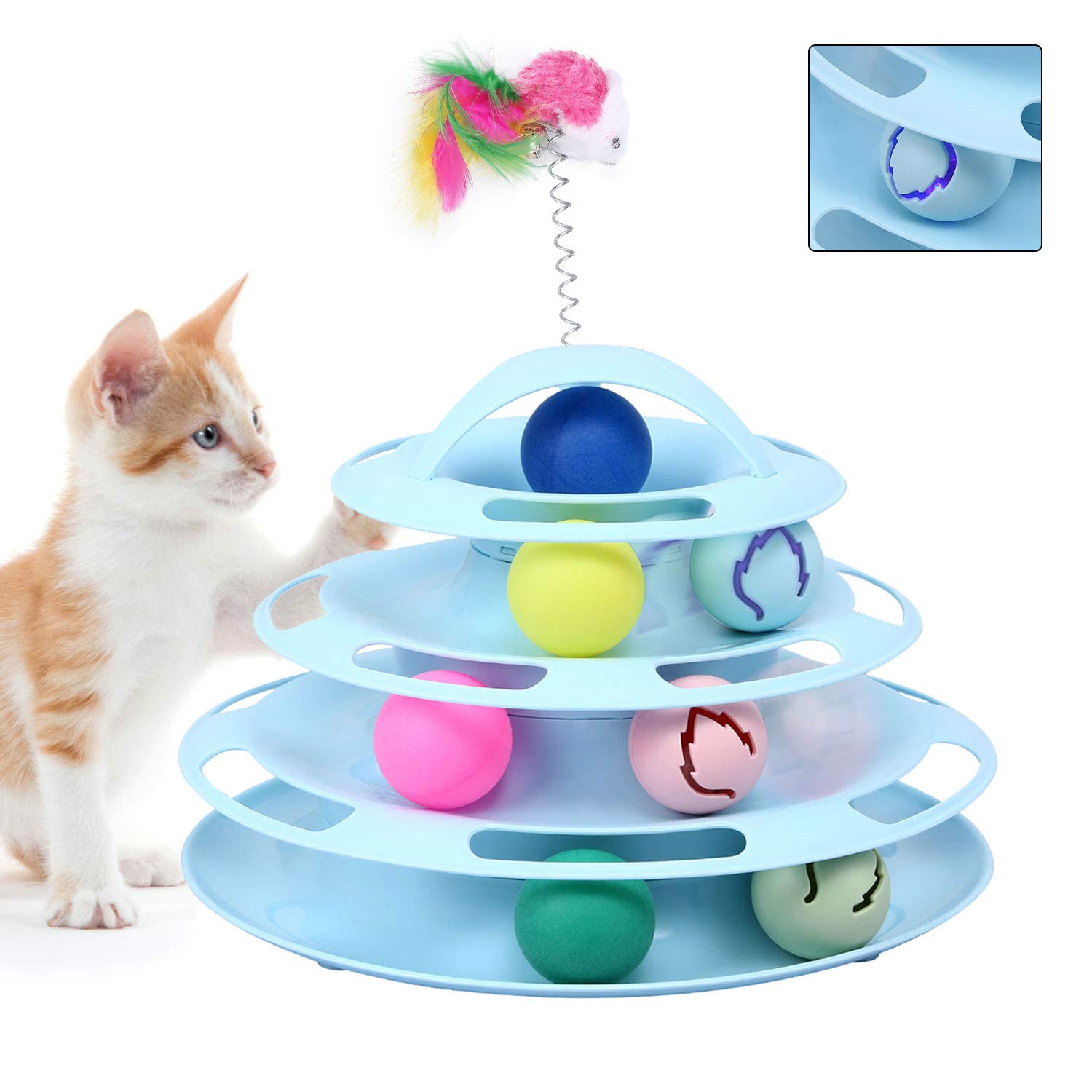 pika Cat Tower of Tracks Ball Toys Latest 4 Level Interactive Pet Toys with 7 Colorful Catnip Flash Balls Suitable for Kittens Chase Healthy Physical Exercise