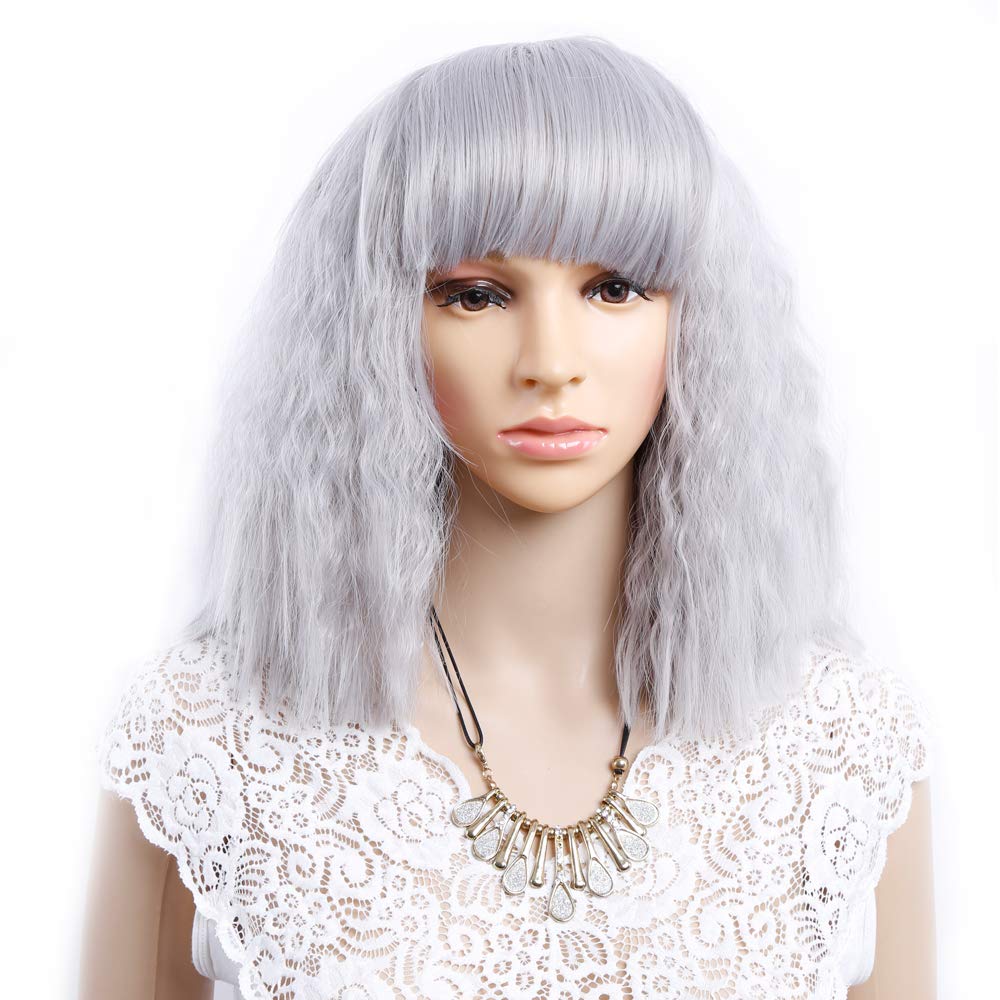 Buy Sheila Beauty Gray Short Fluffy Bob Kinky Straight Hair Wigs