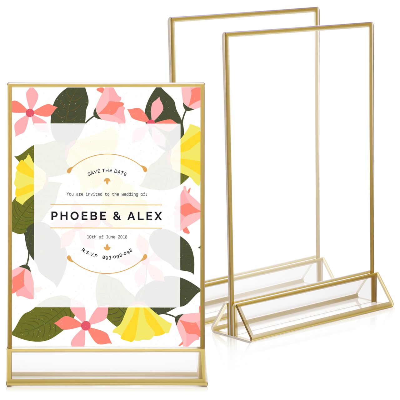 Photo 1 of Lurrose 3pcs Acrylic Sign Holder: Menu Holder - Gold Picture Frames - Card Display Stand for Stores Restaurants Hotels Office