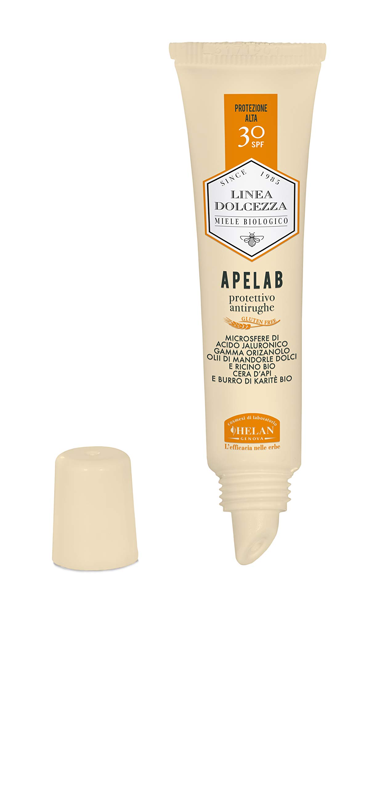 Helan Linea Dolcezza - Apelab Lip Balm Spf 30 with Protective & Anti Wrinkle Action, Lip Repair with Castor Oil, Shea Butter, Hyaluronic Acid & Beeswax, Moisturising & Nourishing - Made in Italy 15 ml