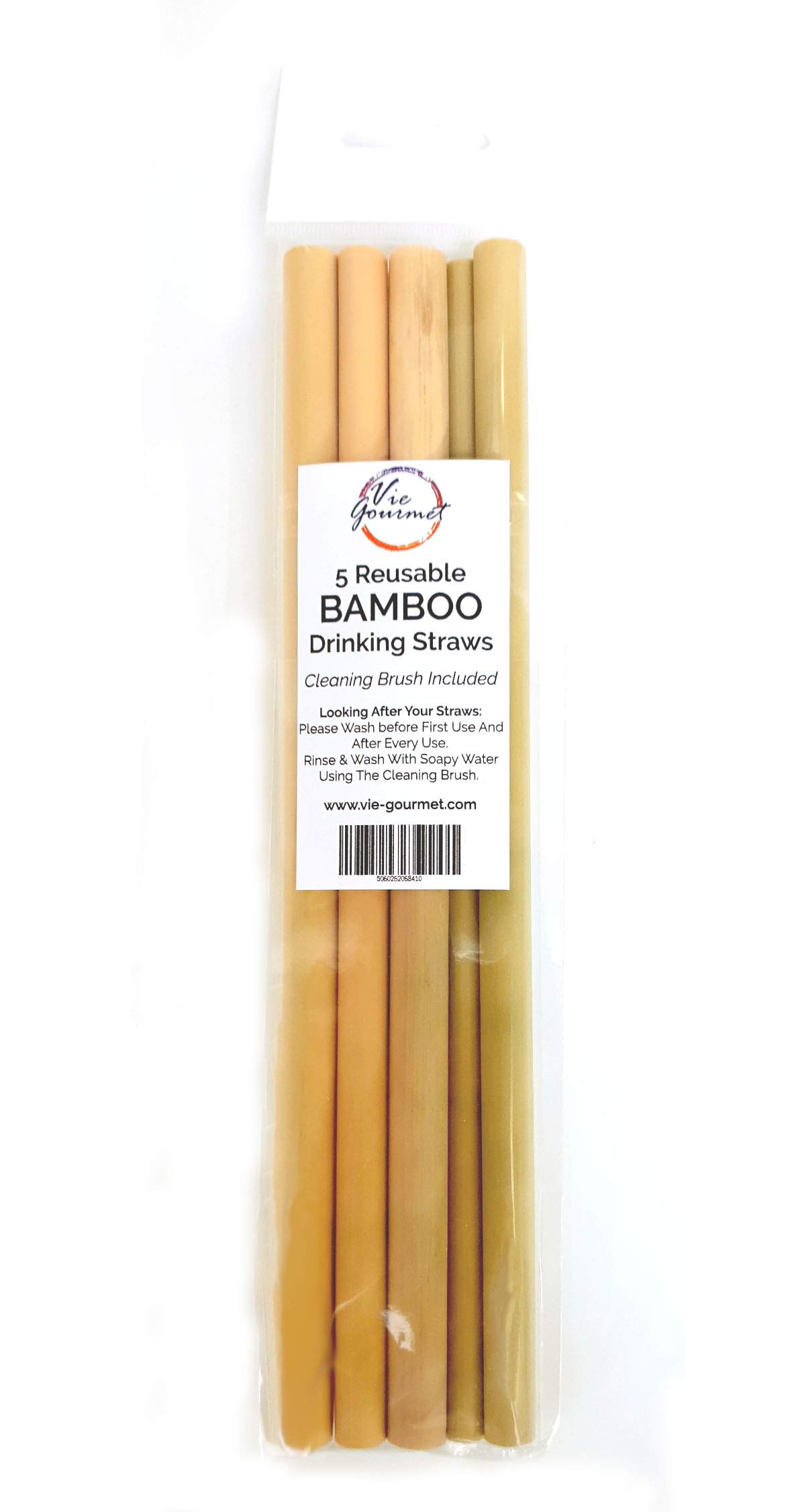 VIE Gourmet Bamboo Drinking Straws | Reusable | ECO Friendly | BPA-Free Biodegradable Natural Alternative to Plastic, Glass and Stainless Steel | Set of 5 with A Cleaning Brush
