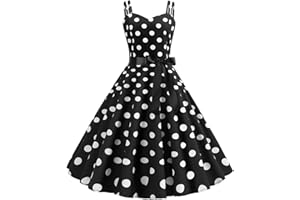 CTREELA Women's Polka Dot Swing Dress, Vintage 50s Halter Sleeveless Cocktail Dress, Rockabilly Prom Tea Party Dress