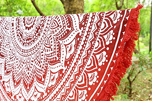 Exclusive Labhanshi Indian Mandala Round Roundie Beach Throw Tapestry Hippy Boho Gypsy Cotton Tablecloth , Round Yoga Mat Tassel Fringing
