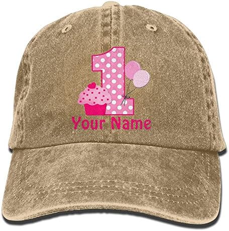 SKXJ0IOAI 1st Birthday Cupcake Pink Personalized Hat Snap-Back Hip-Hop Cap Baseball Hat Head-Wear Cotton Trucker Hats Natural