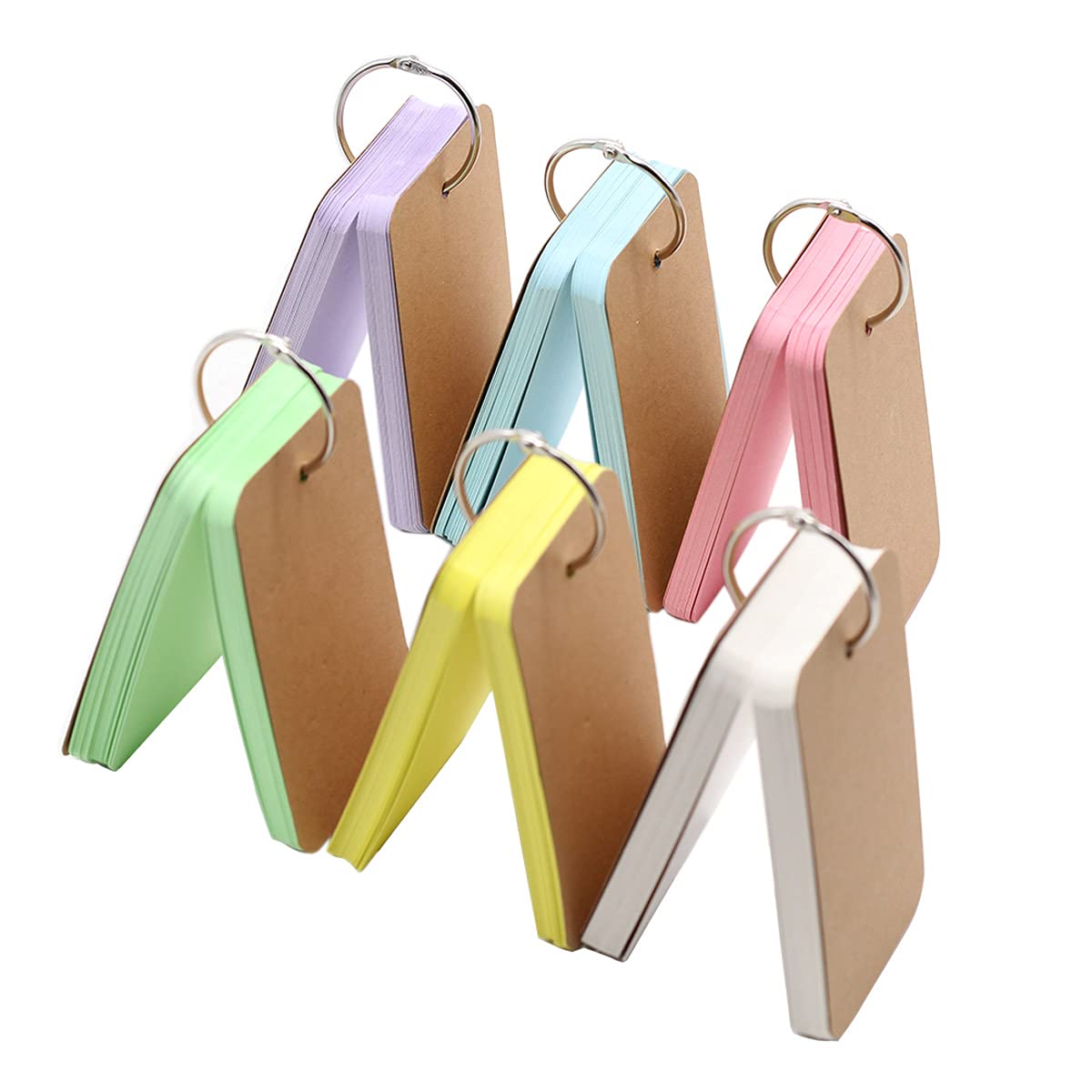 EGOSKY Flash Cards With Binder Rings, 6 Pack Mini Index Multicolor Note/Blank Study/Memo Scratch/Bookmark/DIY Greeting, 3.5 x 2.2 Inches