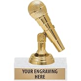 Crown Awards 5.25&rdquo; Personalized Gold Microphone Trophies On Marble Base, Custom Engraved Karaoke &amp; Singing Award for Best Singer, Music Competitions &amp; Talent Shows &ndash; Prime