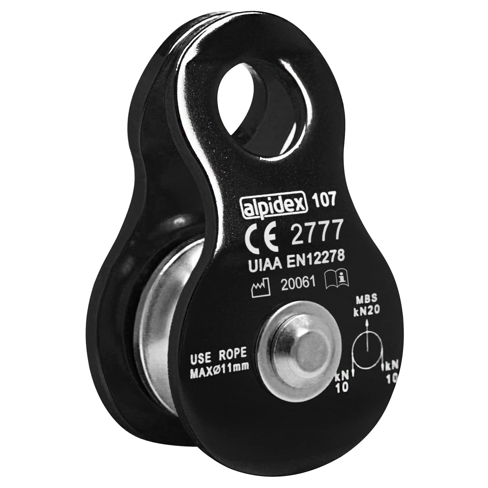 ALPIDEX Mobile Pulley 20 kN | Mobile Pulley | Pulley block | Standard EN12278 | Lifting System | Ropes up to 11 mm Diameter | Rope Hoist | Cable Roller Pully, Colour:black