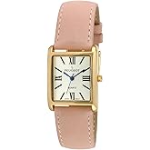 Peugeot Women's 14K Gold Plated Tank/Silver-Tone Tank Leather Dress Watch with Roman Numerals Dial