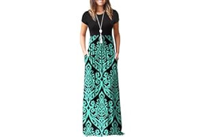 DEARCASE Maxi Dress for Women Short Sleeve Casual Summer Loose Plain Comfy Long Dresses with Pockets