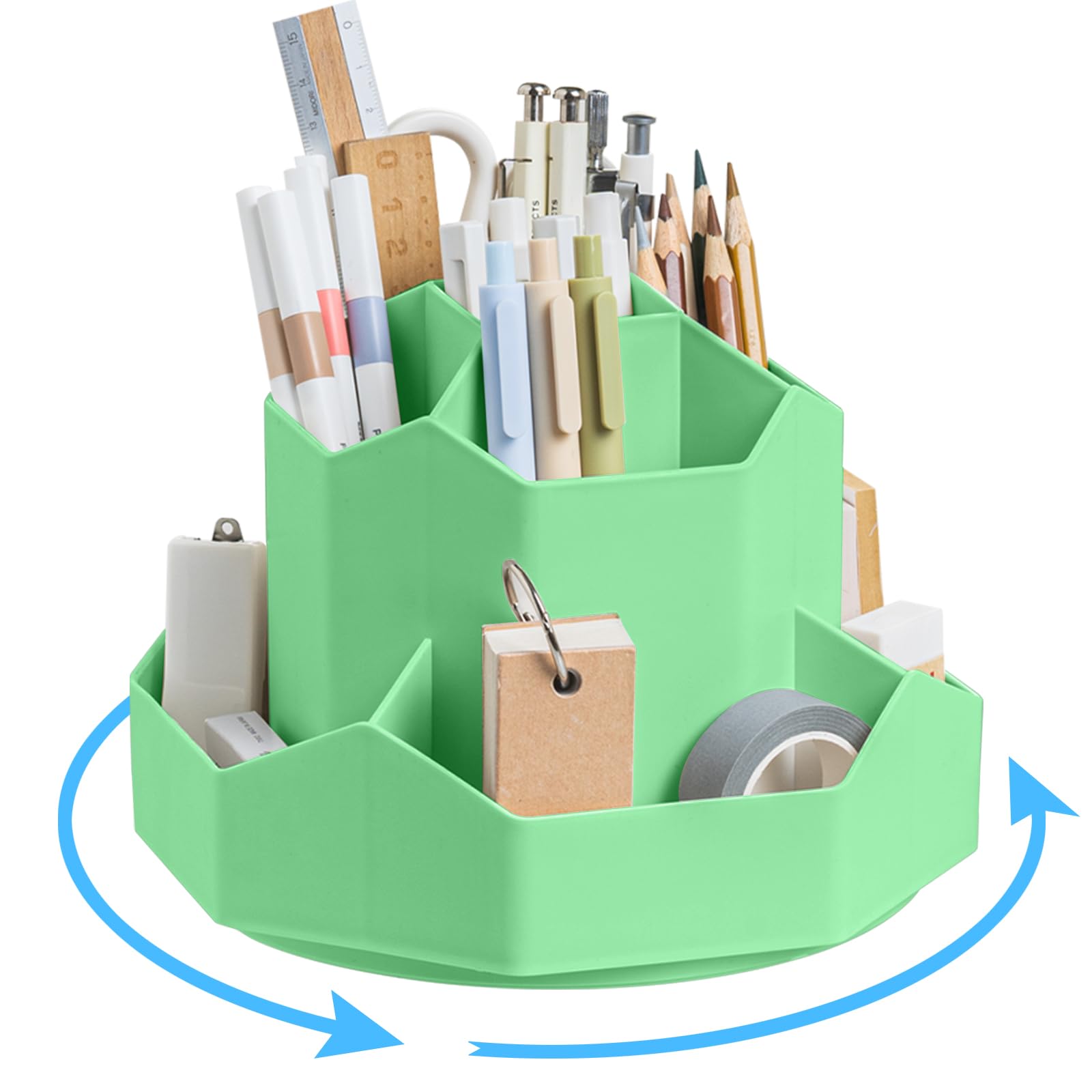 Ceysin Desk Organiser, 360 Degree Rotating Pen Pencil Holder with 9 Compartments, Multifunctional Pen Pots Makeup Brushes Holder Desktop Stationary Storage for Home Office Supplies Desk Tidy (Green)