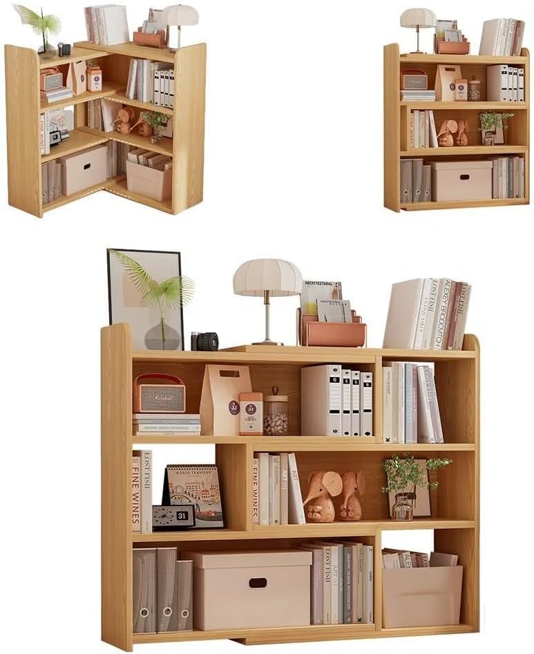Photo 1 of ?????? 4-Tier Expandable Bookshelf with Adjustable Width, MDF Bookcase for Corner or Small Space, Storage Organizer for Living Room, Bedroom or Home Office, Oak