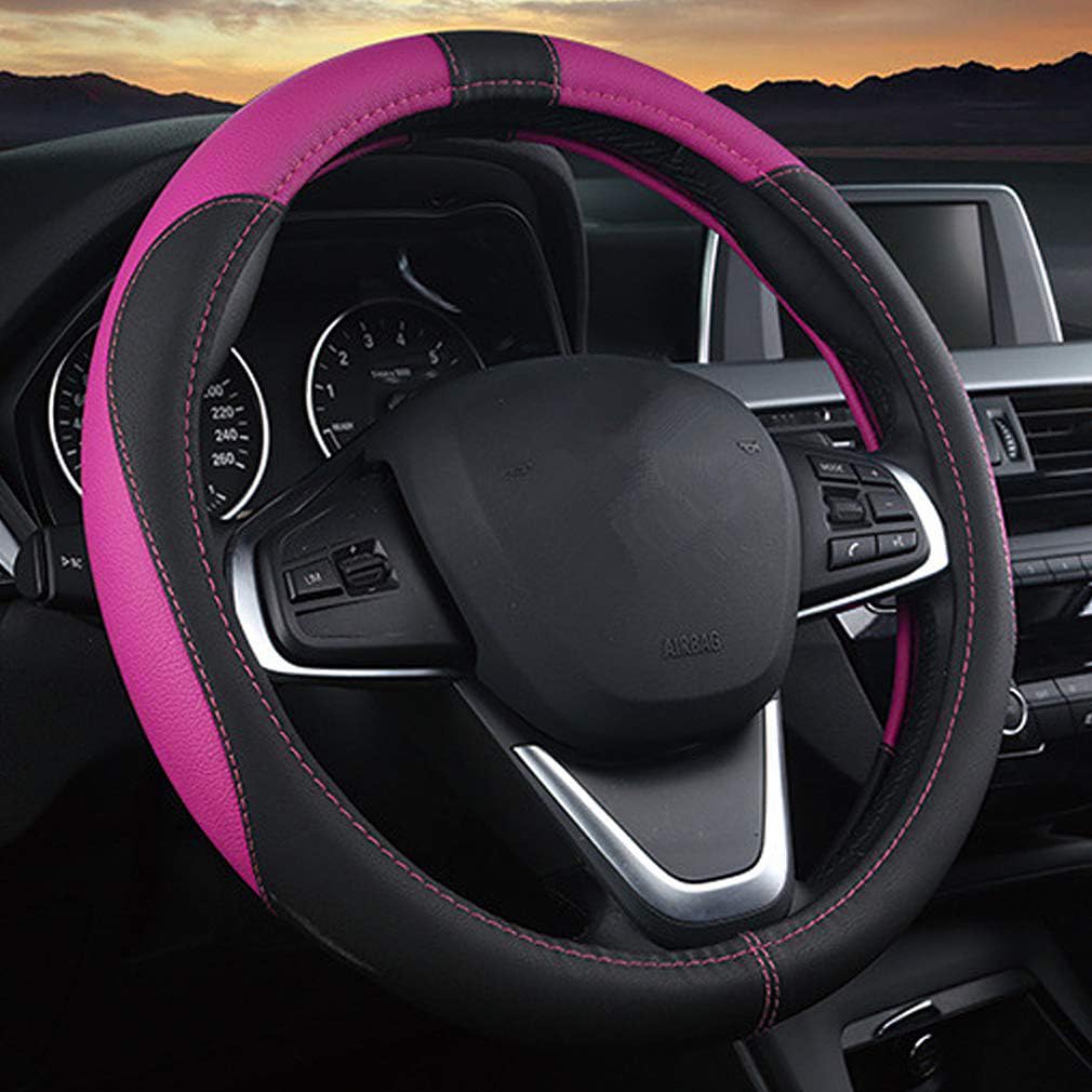 Pahajim Steering Wheel Covers Soft Leather Universal 15 Inch/38CM Car Steering Wheel Protector Breathable Anti-slip Sport Style for Women Men (Black Purple)