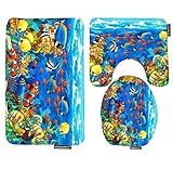 Wondertify Bath Mat,Underwater,Ocean Tropical Fish Coral Undersea World Fish Bathroom Carpet Rug,Non-Slip 3 Piece Bathroom Mat Set
