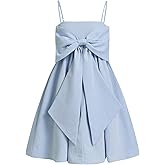 OYOANGLE Girl's Bow Knot Spaghetti Strap Flare Hem Dress High Waist A Line Cami Party Short Dresses