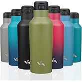 Insulated Water Bottle with Straw,17 OZ Double Wall Vacuum Stainless Steel Water Flask with 2 Lids,Forest Green