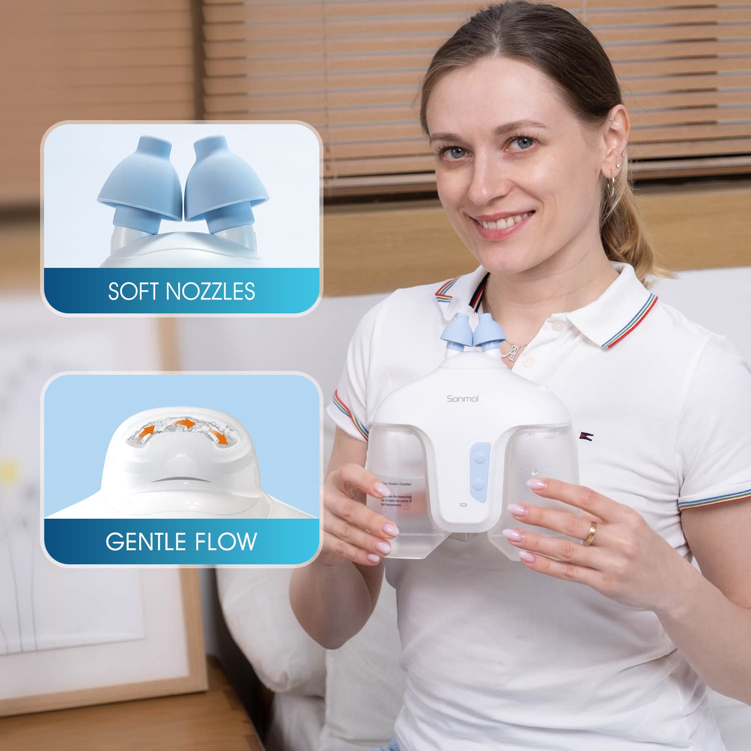 Sonmol Electric Nasal Irrigation System with 50 Salt Packets Nose Wash Deep Cleaning Sinus Rinse Relieve Congestion Runny Nose Itching(White)