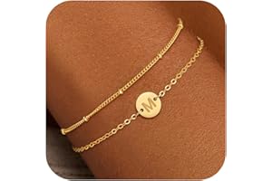 Decholly Gold Bracelets for Women Girls Gifts - 14K Gold Plated Letter Initial Bracelet Dainty Disc Monogram Charm Bracelet Gold Initial Bracelets for Women Teen Girl Gifts Trendy Stuff