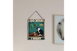I Do What I Want Tuxedo Cat Plant Pot Hanging Plaque, 6.7 x 10 Inches Funny Cat Lover Wall Decor for Bedroom, Living Room, Ho
