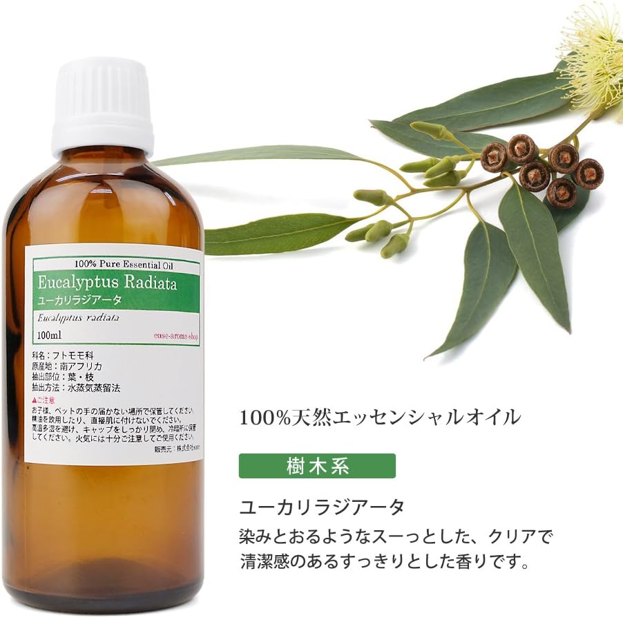 Amazon Co Jp Ease アロマオイル エッセンシャルオイル ユーカリラジアータ 100ml Aeaj認定精油 ビューティー