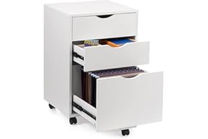 HollyHOME 3-Drawer Wood File Cabinet, Under Desk Cabinet for Home Office, Rolling Storage Shelf for Home, Printer Stand, for A4, Letter-Size, 11.8in Hanging File Folders, White